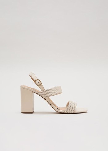 Phase Eight Leather Double Strap Block Heels White Canada | CLIDKB-139